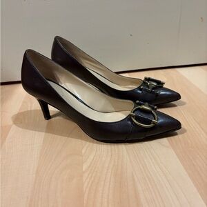 Nine West Black Heels with Gold Buckle